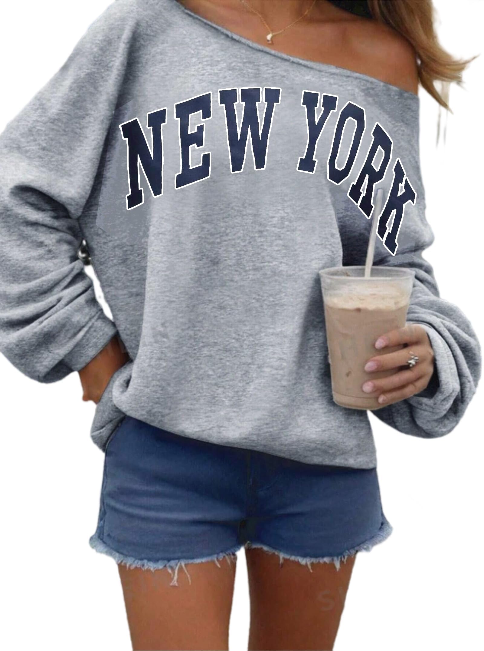 Remidoo Womens Off Shoulder Sweatshirt Drop Shoulder Oversized Long Sleeve Pullover Top