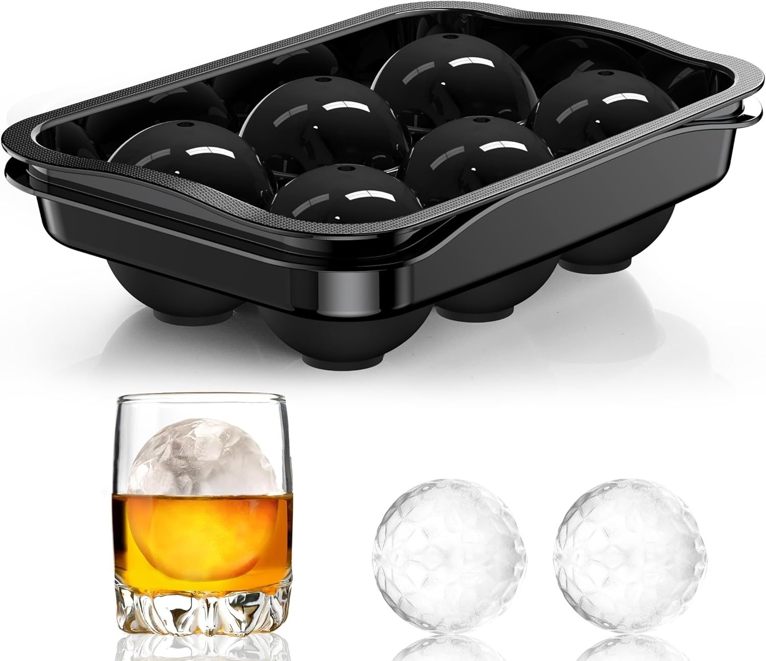 ICEXXP Máquina para hacer bolas de hielo de whisky, relleno sin embudo y fácil de liberar Bandejas redondas grandes para cubitos de hielo de 2.2 pulgadas con tapa, bandeja de hielo de silicona Colombia