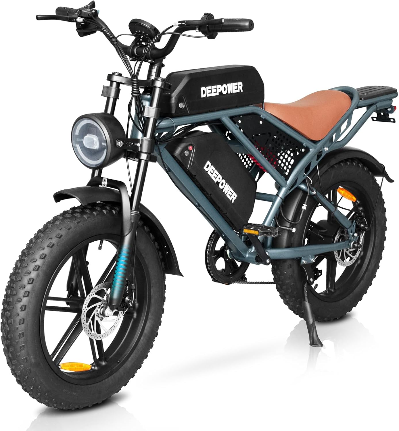 DEEPOWER Electric Bike for Adults,Peak 1500W Motor,30MPH 150Mile ebikes for Adults with 60AH Battery,20" Fat Tire Ebike,Dual Suspension,7 Speed Electric Motorcycle