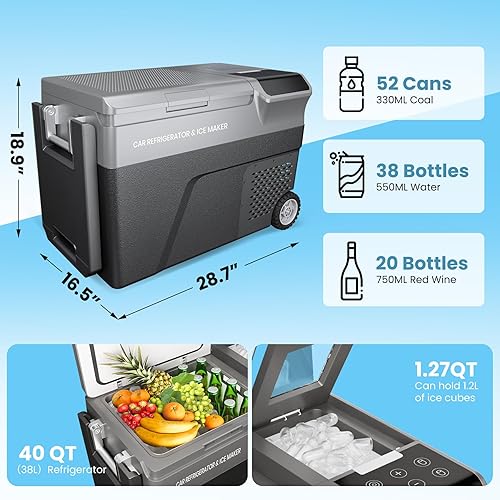 Miniatura 5 de Refrigerador de automóvil de 12 voltios con máquina de hielo, enfriador de compresor de automóvil de 40 cuartos de galón con ruedas, refrigerador