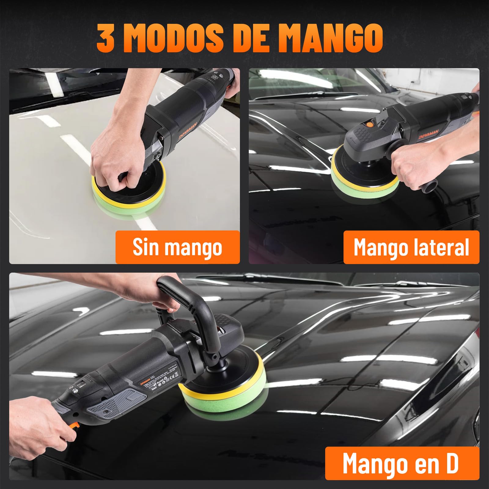 PLS03A Pulidora 1500W, Rotativa 180/150 mm, 6 Velocidades Ajustables (600–3000 rpm), Mango Desmontable, Kit Pulidora para Coche, para Detallado, Pulido y Encerado