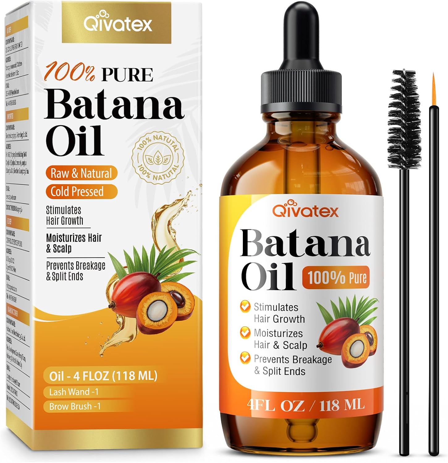 Qivatex Batana Oil for Hair Growth - 100% Pure & Organic from Honduras | Batana Oil Promotes Hair Thickness, Prevents Loss, Eliminates Split Ends, Enhances Radiance & Nourishment for All Hair Types
