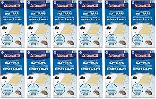 CATCHMASTER | Cold Weather Rat Traps | Non-Toxic Glue Traps | Ready to Use Indoors | Pest Control Adhesive Tray, Catch Bugs, Crickets, Spiders, Rats & Rodents | Pet Safe Pre-Baited Glue Boards for House, Shed & Garage | 2 Traps | Pack of 12