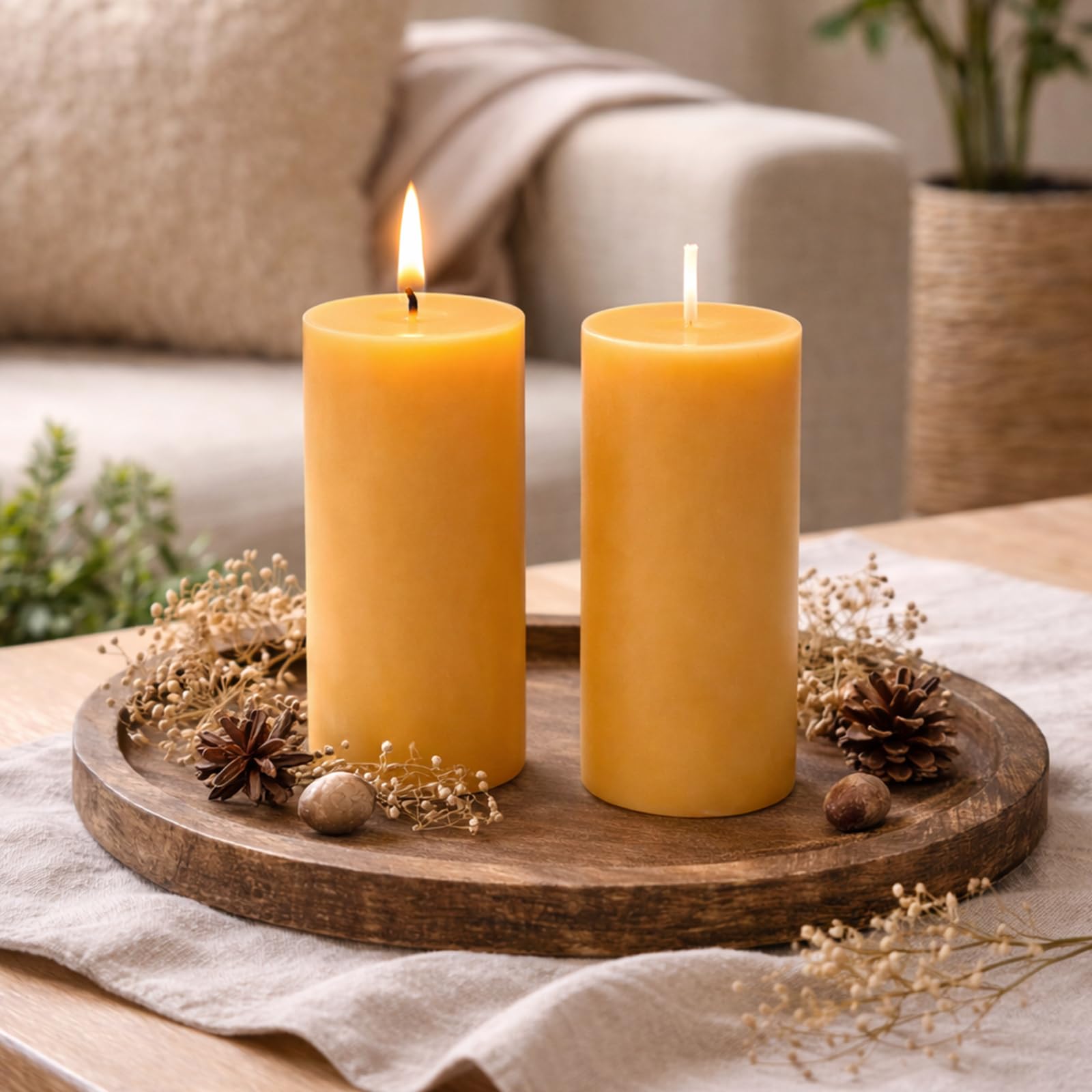 Confezione da 5 candele a colonna in cera d'api naturale, 100% pura cera d'api, 210 ore di combustione, candele in cera d'api biologica per casa, feste, senza goccia, senza fumo, candele in cera d'api