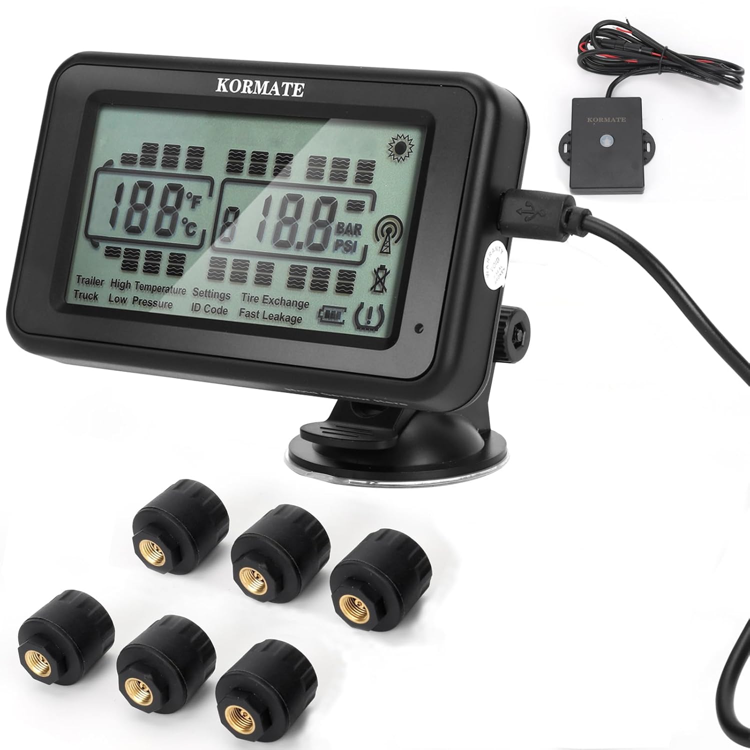 TPMS,tire Pressure Monitoring Systems tpms,7 Alert Modes,Wireless Solar Power,for RV,Truck,semi Truck,Motorhome,Coach,5th Wheel,Trailer (Cap Sensor, 6 Sensors)