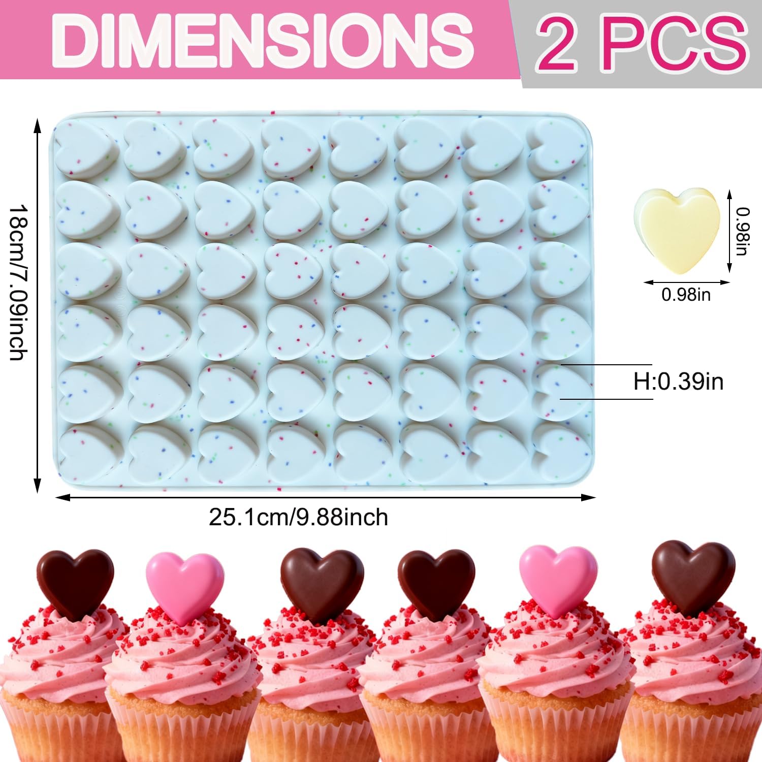 2 Pcs Mini Heart Shaped Silicone Molds, 48 Cavity 1 Inch Valentine's Day Heart Candy Chocolate Mold Silicone Heart Molds for Baking Gummy Jello Ice Cube Fondant Mold for Valentines Wedding Baking Gift - Image 4