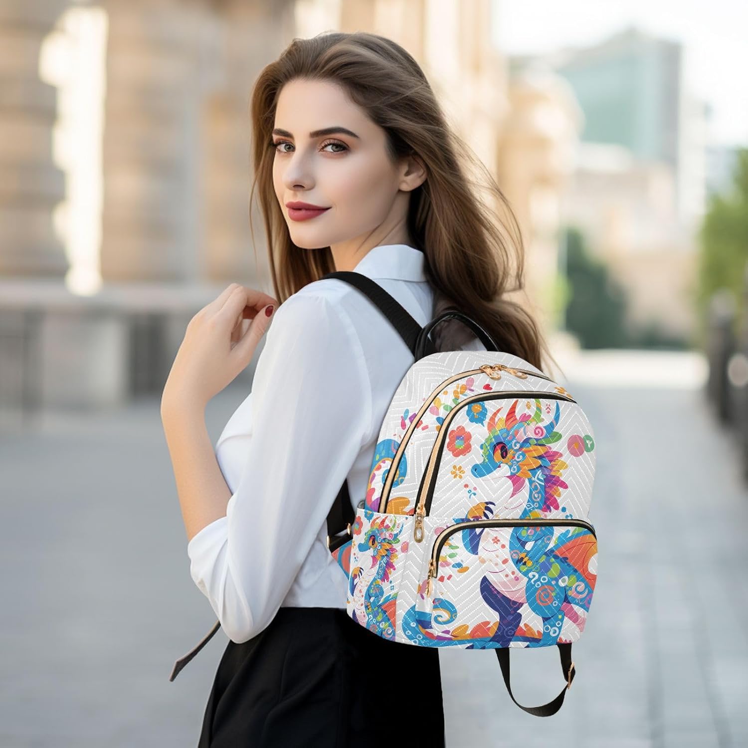 ALAZA Cute Dragon Cartoon Mini Backpack Purse for Women Travel Bag Fashion Daypack Back Pack Shoulder Bag - Image 6