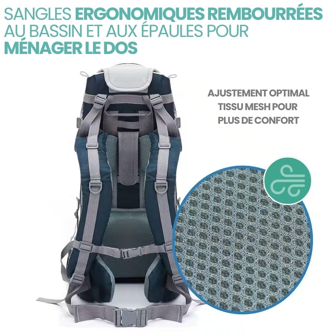 Fillikid Porte-Bébé Dorsal pour Randonnée - Pare-soleil, Ceintures, Compartiments de Rangement - Sac à Dos pour Excursions avec Enfant - jusqu'à 18 kg - Bleu Gris