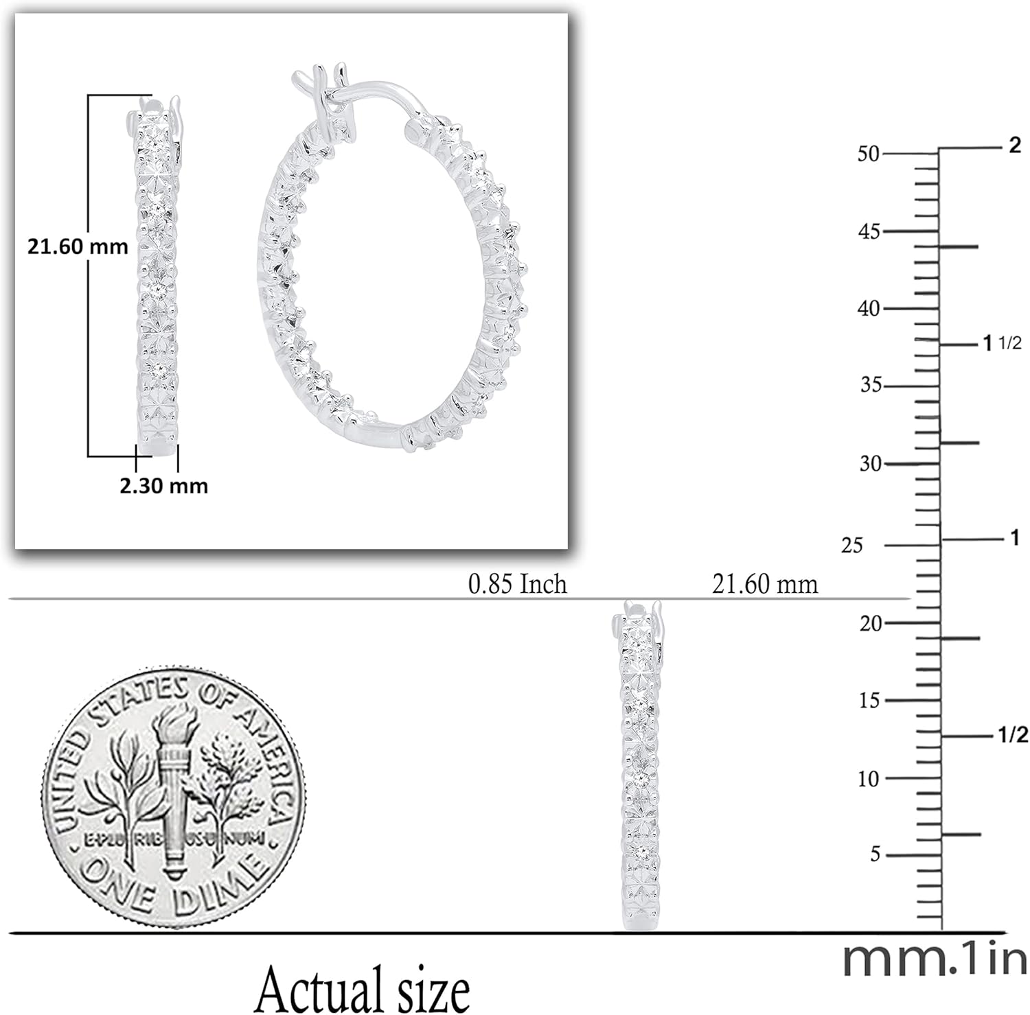 Dazzlingrock Collection 0.06 Ctw Round White Natural Diamond Illusion Set Hinged Post Hoop Earrings for Women in 925 Sterling Silver