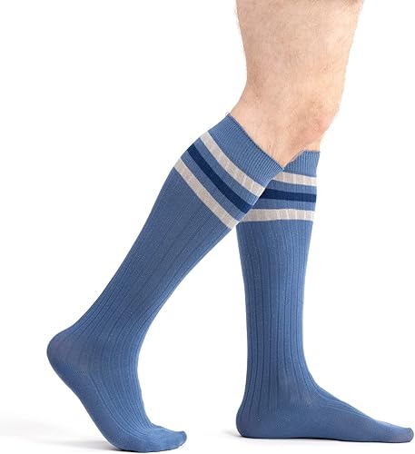 Miniatura 3 de 4 calcetines de algodón a rayas hasta la rodilla para hombre, calcetines sobre la pantorrilla, calcetines de vestir, talla 9-11