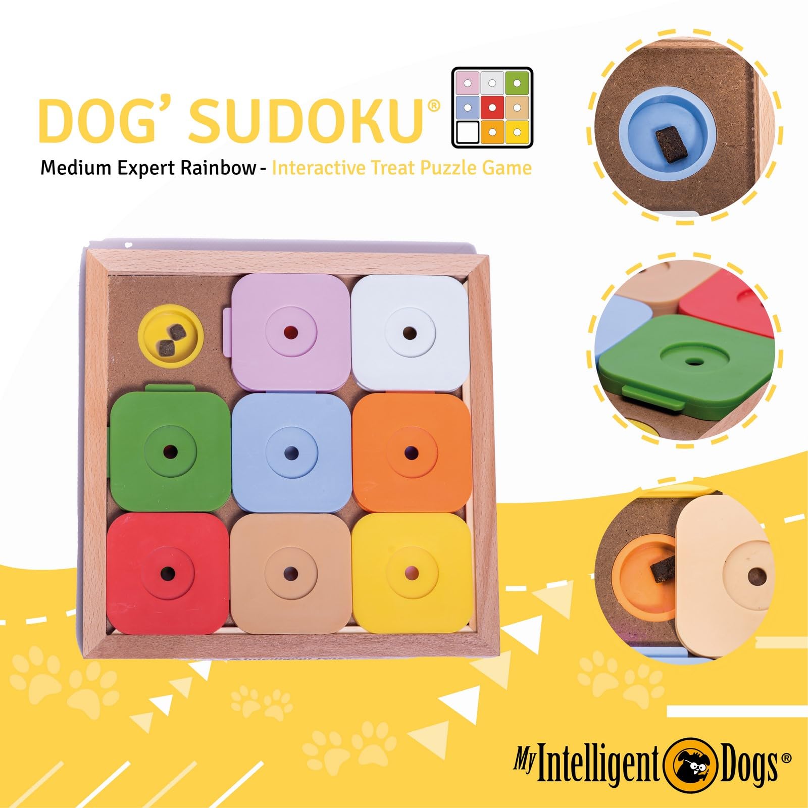 Sudoku Medium Expert Rainbow interaktywna zabawka dla psa z drewna, inteligentna zabawka dla psów