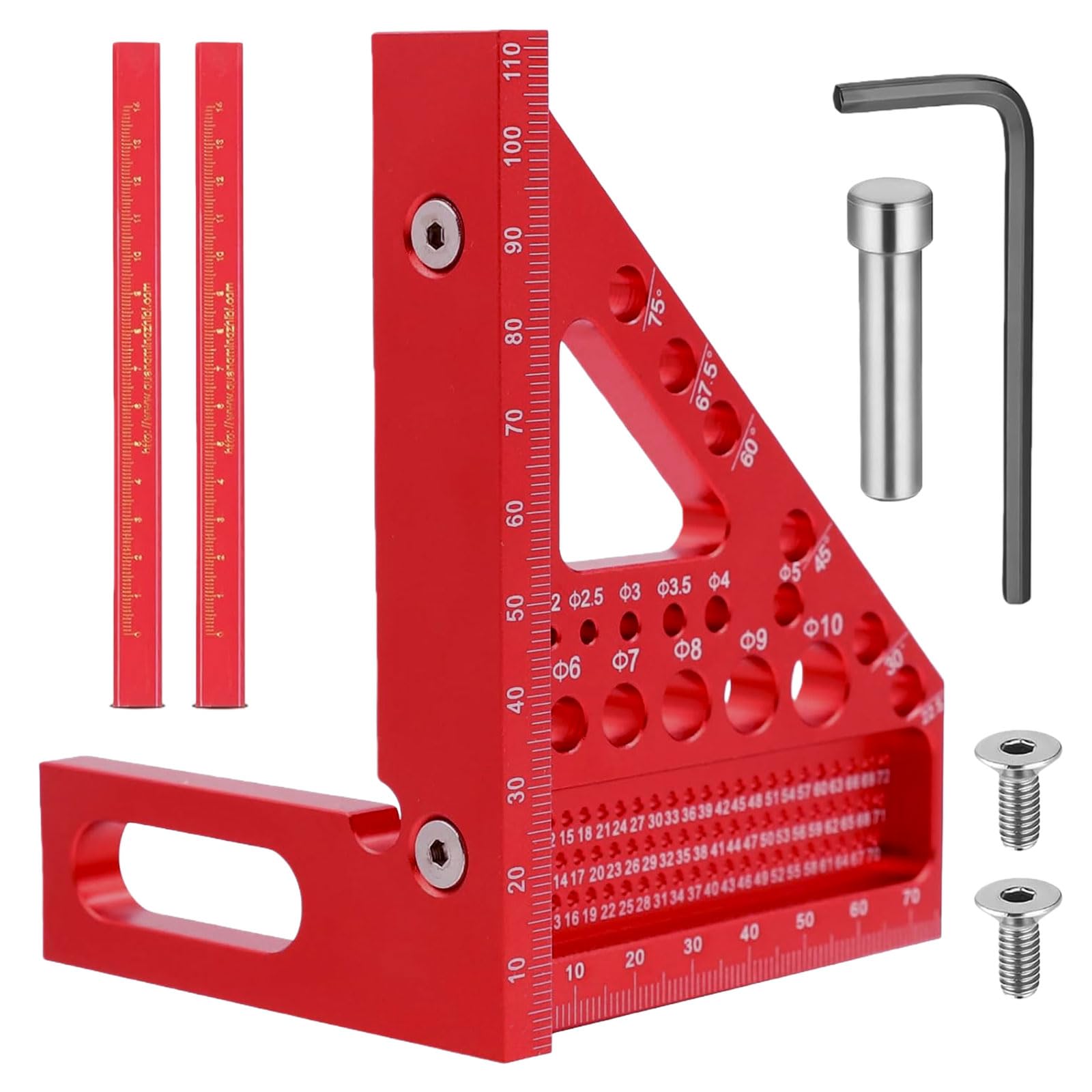 GIONAR 3D Carpenter Square, High-Precision Speed Square, Aluminum Alloy Multi Angle Measuring Ruler, Includes 2 Woodworking Pencils (Red)