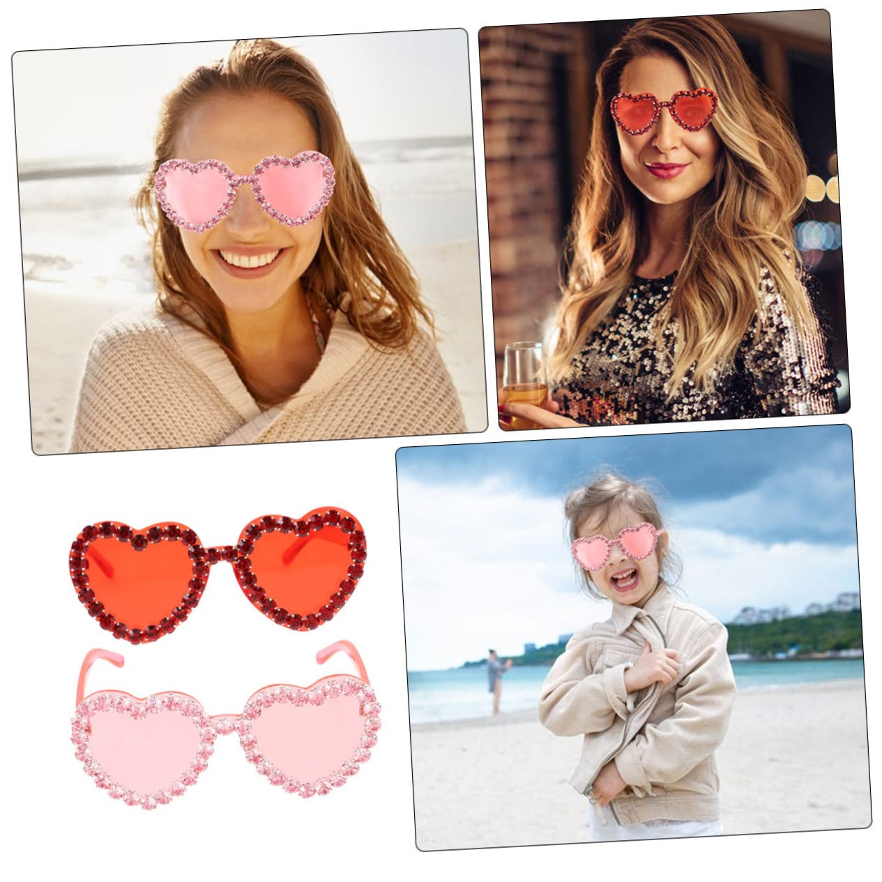 FOMIYES Occhiali da Sole a Cuore 2 Pezzi in Acrilico per Donne e Ragazze | Atmosfera Estiva, Leggeri e Protezione Solare, per Servizi Fotografici e Viaggio in Spiaggia