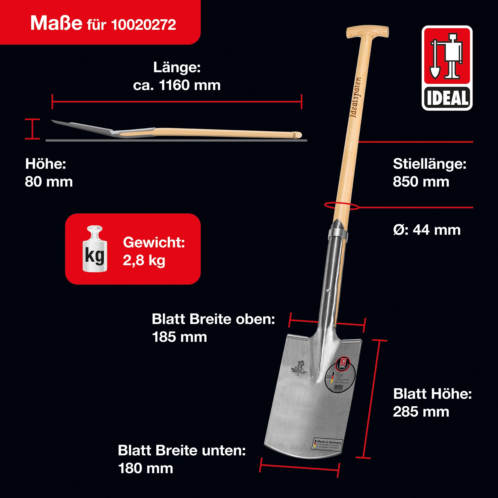 IDEAL-Rode- oder Baumschulspaten | zum Ausgraben kompletter Wurzelballen & Setzen von Bäumen | feinpolierter Doppelfederspaten mit Verstärkungsring, selbstschärfend, mit Tritt, Eschen-T-Stiel 85 cm