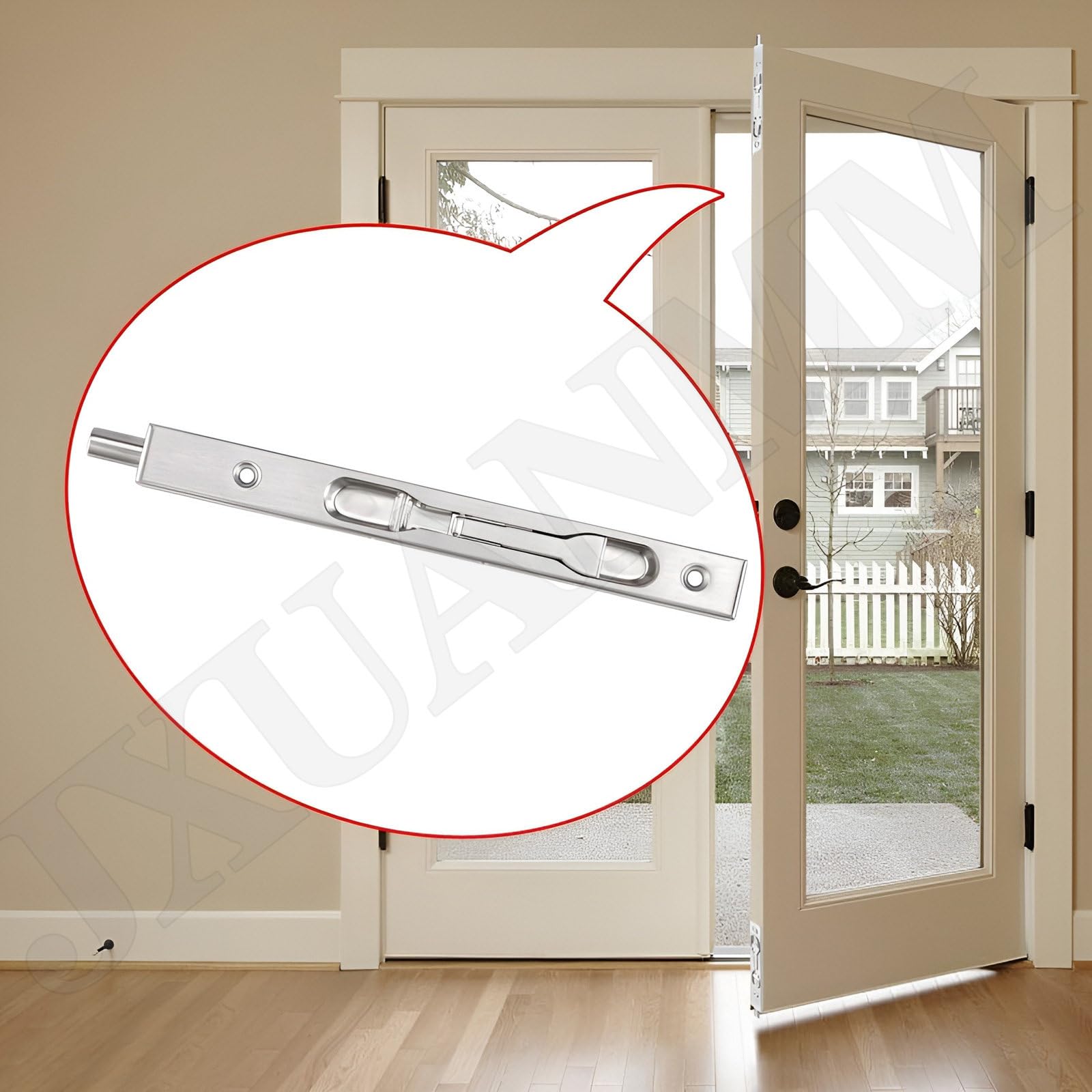 Perno empotrado de acero inoxidable, cerradura de seguridad oculta para puertas compuestas, francesas, de madera, dobles y ficticias, acabado cepillado, 30 cm