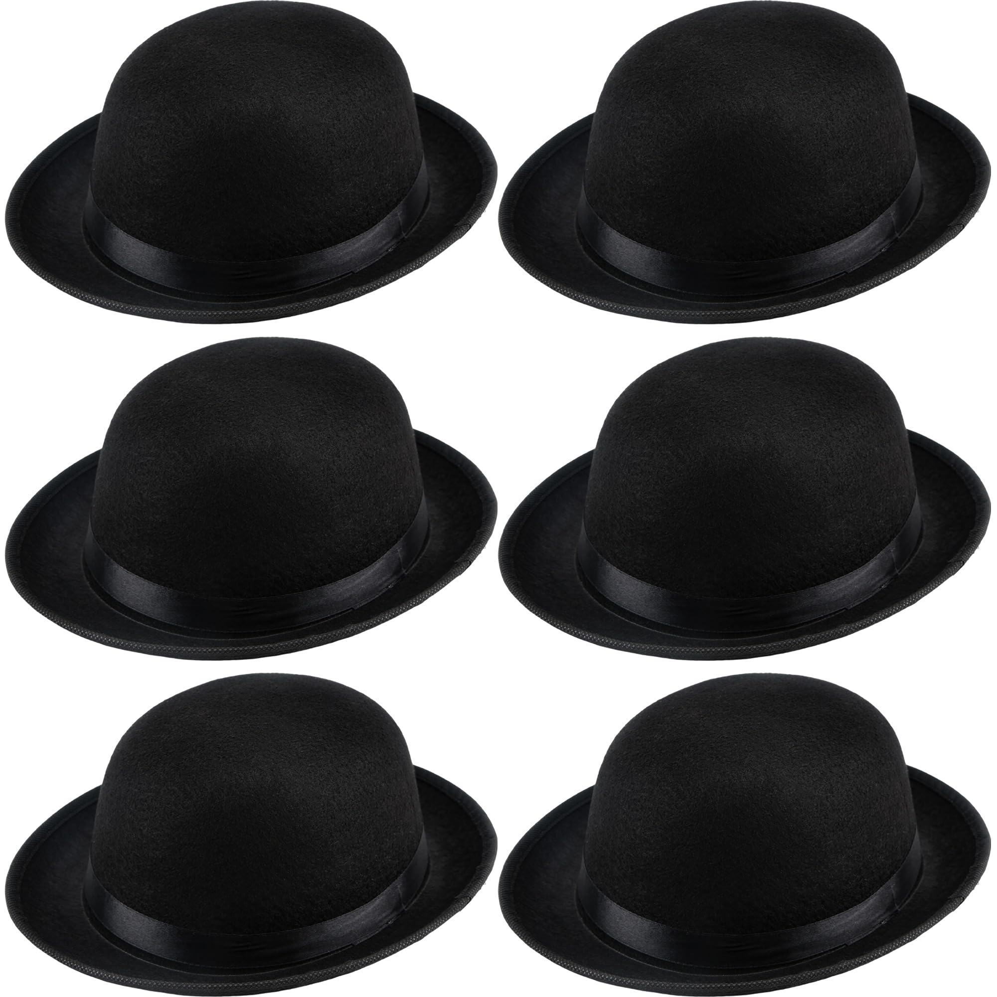 SGBETTER6 Pack Bowler Hat Women Men Black Derby Top Hat Gentleman Bowler Hat for Adult Halloween Cosplay 1920s Party Favors