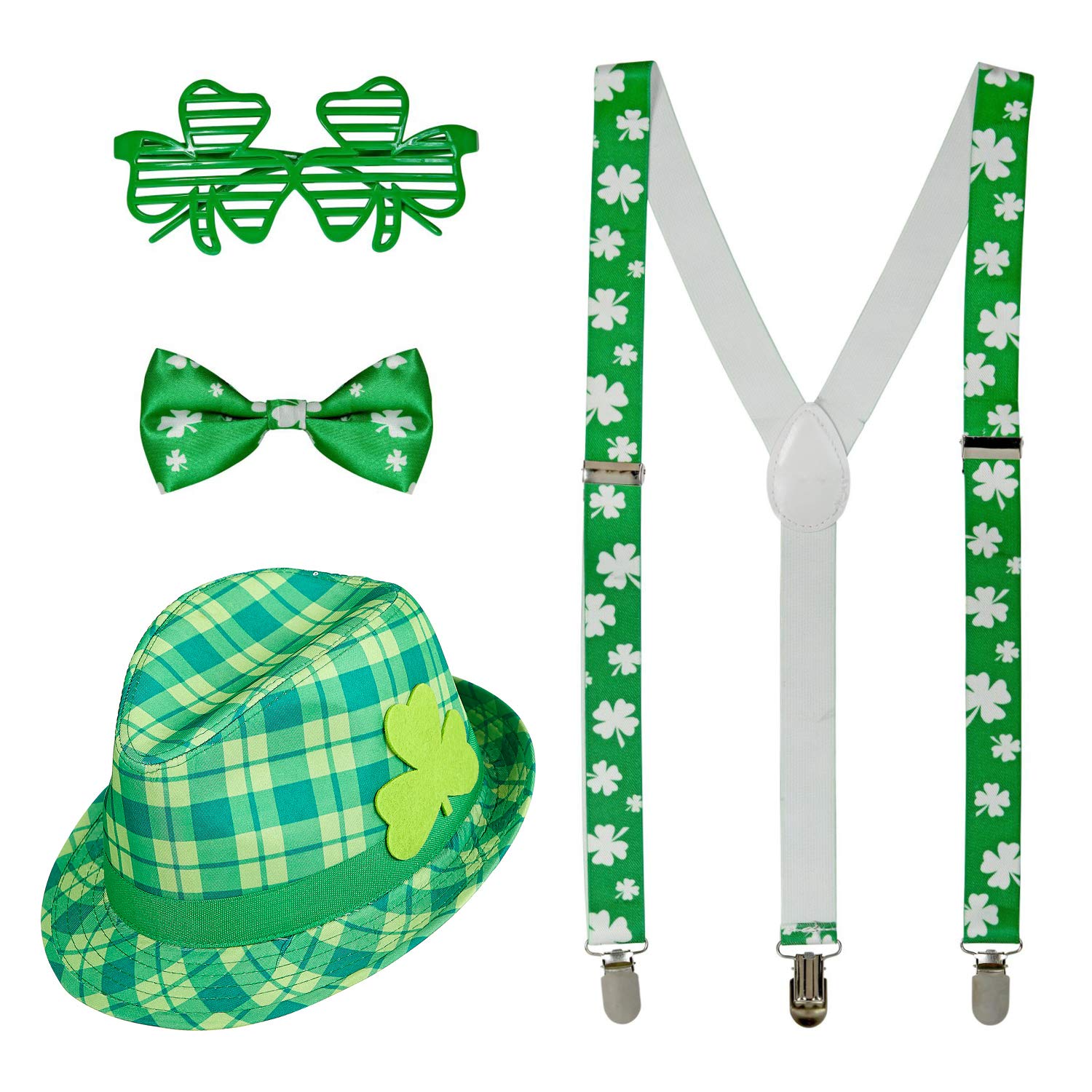 com-four Leprechaun, Kobold Costumes - St. Patrick's Day - Outfits and Accessories for the green, Irish Festival - for Mardi Gras, Shrovetide, Carnival, Parade, Motto, Irish Pub (04 pieces - Set01)