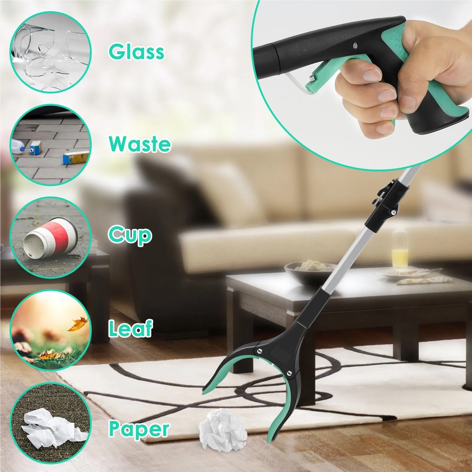 Müllgreifer, Müllgreifer mit 360-Grad-Drehclip, zusammenklappbar, tragbar, 109 cm, Mehrfarbig, for Senioren(Red)