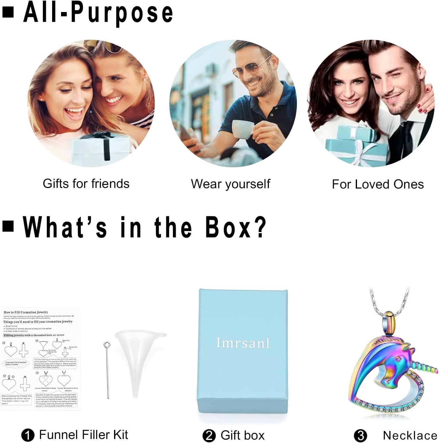 Imrsanl 火葬ジュエリー 骨壺ネックレス 遺灰 ユニコーン ハートペンダントネックレス レディース ガールズ 記念品 メモリア