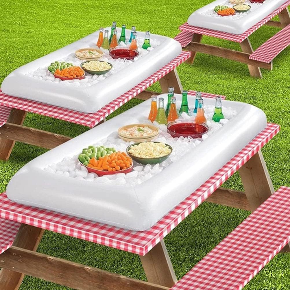 Cabilock 1pc Inflatable Floating Fruit Tray Pool Cooler Multi-Functional Ice Food Server for Outdoor Parties Quick Inflate Deflate Design for Pool BBQ and Events White