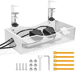 Gestão de cabos extra larga para debaixo da mesa, caixa de gerenciamento de cabos de instalação sem broca, organizador de cabos moderno para mesa de escritório / casa, adapta-se às extensões e
