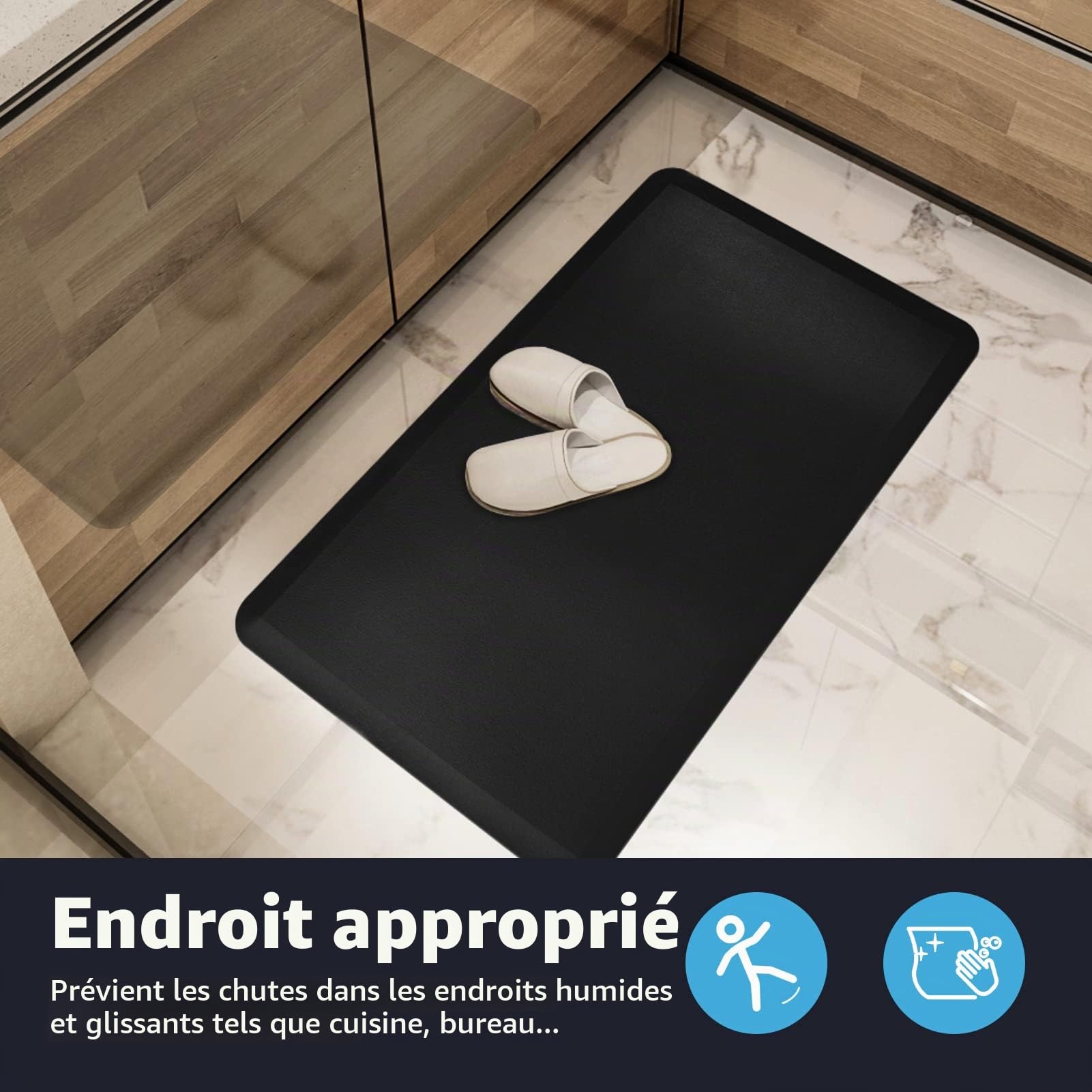 Art3d Lot de 1 Tapis Anti-Fatigue,Tapis de Cuisine rembourré de 1,2 cm,Coussin Confortable en Mousse antidérapante pour Bureau Debout, Bureau ou Garage，71 x 44 x 1,2 cm, Noir