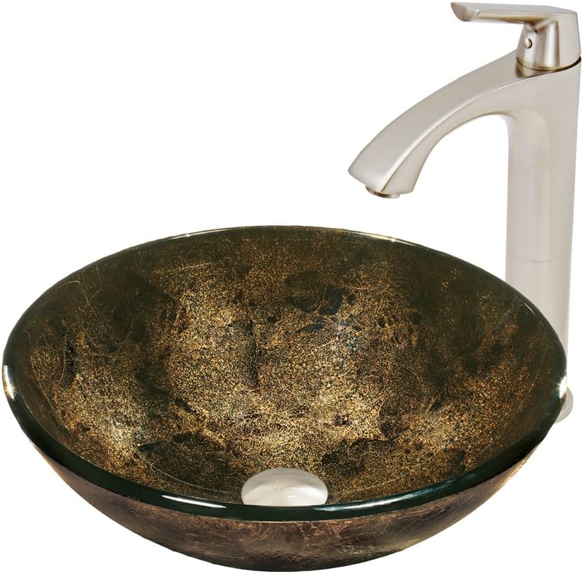 VIGO Sintra Glass Vessel Bathroom Sink and Linus Vessel Faucet with Pop Up, Brushed Nickel