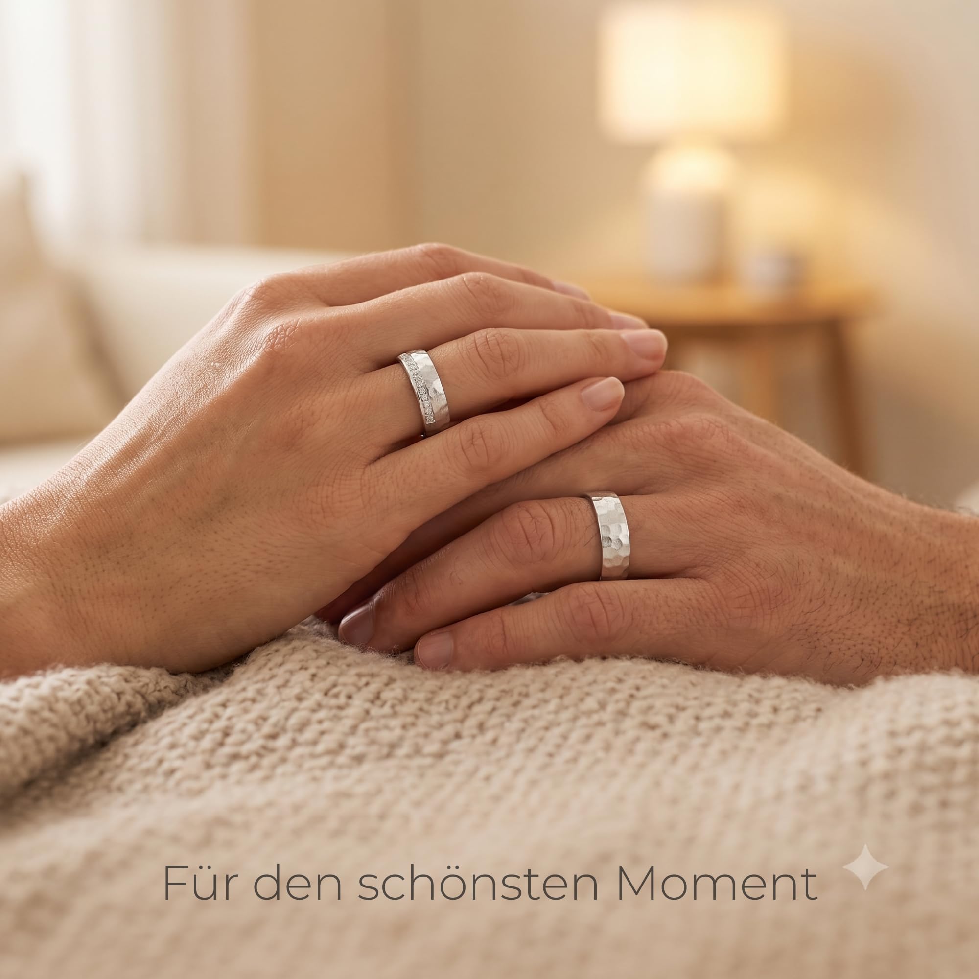 Kolibri Rings Eheringe Verlobungsringe Silber 925 15 Zirkonia Steine Set Hammerschlag - Gratis Gravur und Etui