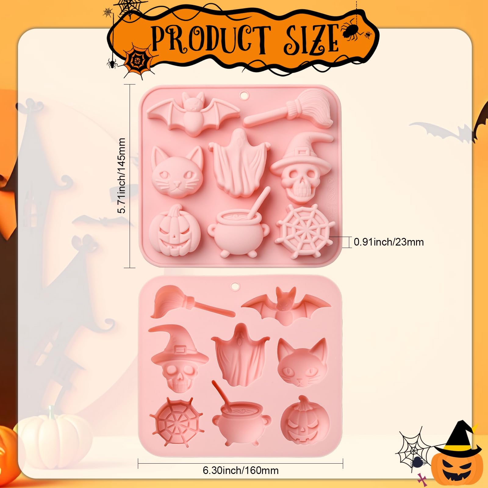 UR URLIFEHALL 2 Pcs Halloween Silicone Moulds Ghost Bat Skull Pumpkin Chocolate Moulds for Baking Cake Handmade Soap Muffin Cheesecake Brownie - Image 2