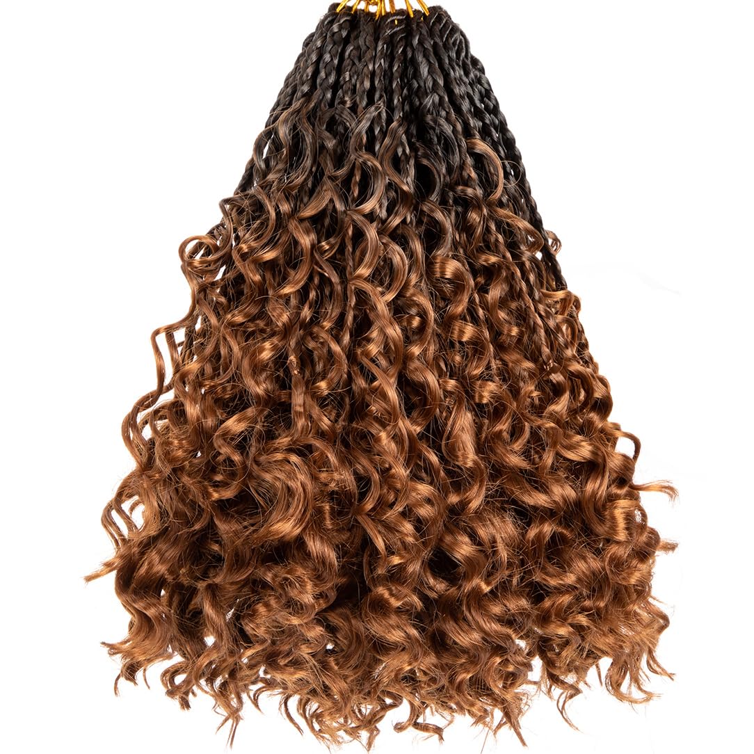 Beverlee Goddess Box Braids Crochet Hair 10 Inch Crochet Boho Box Braids Crochet Braids 8 Packs Bohemian box braids Box Braids with Curly Ends Messy Pre-looped Synthetic Crochet Hair for Women 53#