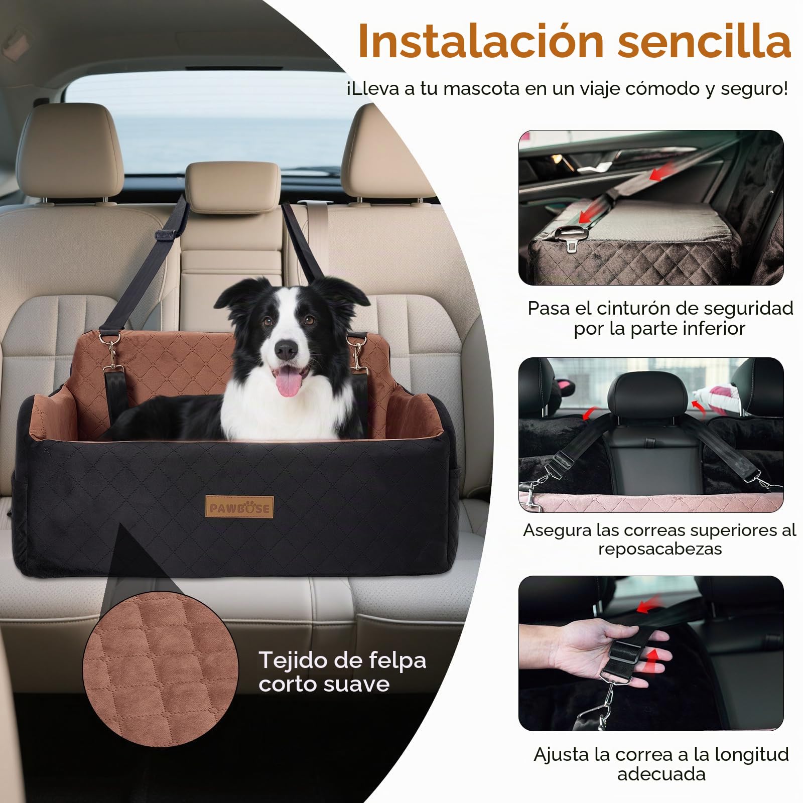 PAWBOSE Asiento de coche para perros medianos/grandes, asiento elevador de menos de 55 libras o 2 perros pequeños, relleno de cama de espuma viscoelástica, extraíble y lavable, cómodo asiento de coche