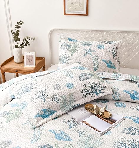 Miniatura 7 de CHESITY Juego de colcha de playa reversible de 3 piezas, tamaño matrimonialqueen, juego de ropa de cama costera para verano, ligero, con diseño de