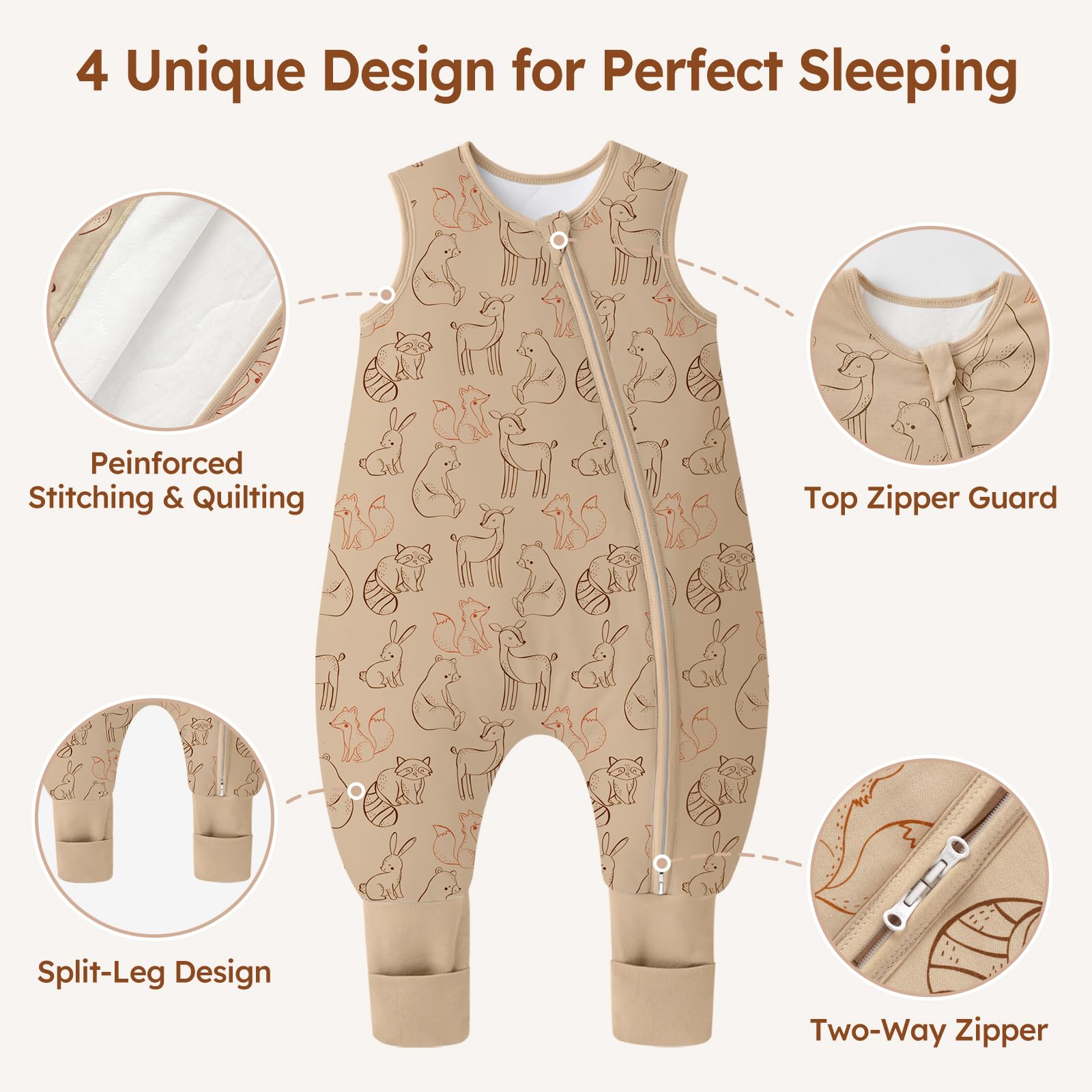 Unnivoll Baby Schlafsack mit Füßen 1,5 Tog 2er Pack Schlafsack Baby Baumwolle Ganzjahre Schlafsack mit Beinen Babyschlafsack Weich 90 cm für Jungen Mädchen Weißbrauner Fuchs