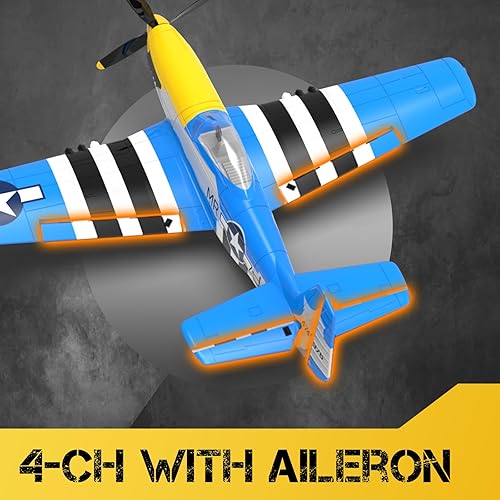Miniatura 5 de CKYSCHN Avión RC P51 Mustang de 4 canales y 3 modos - Avión RC para principiantes con estabilización X-Pilot para adultos  Aerobatic 2.4GHz RTF