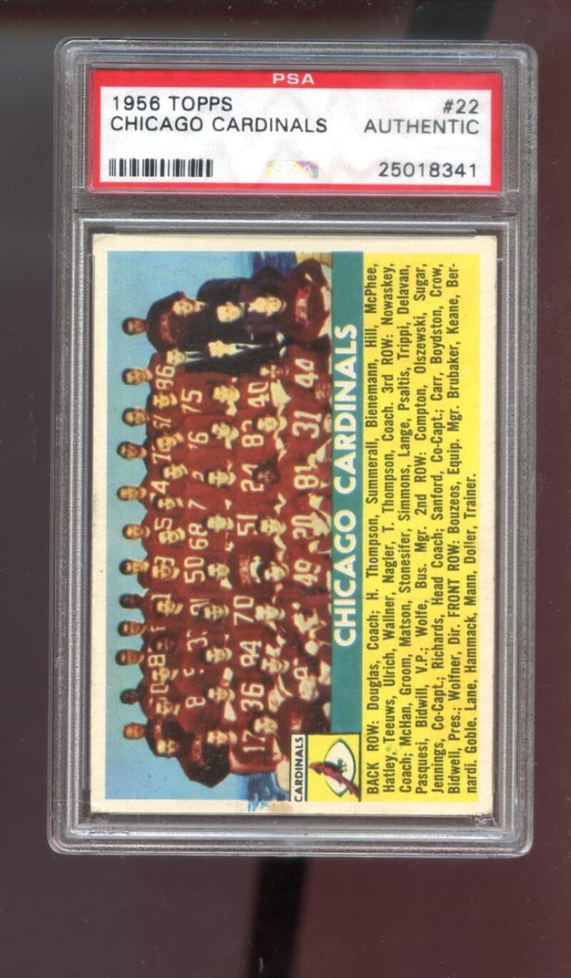 1956 Topps #22 Chicago Cardinals Team Photo PSA AUTHENTIC Graded Football Card NFL