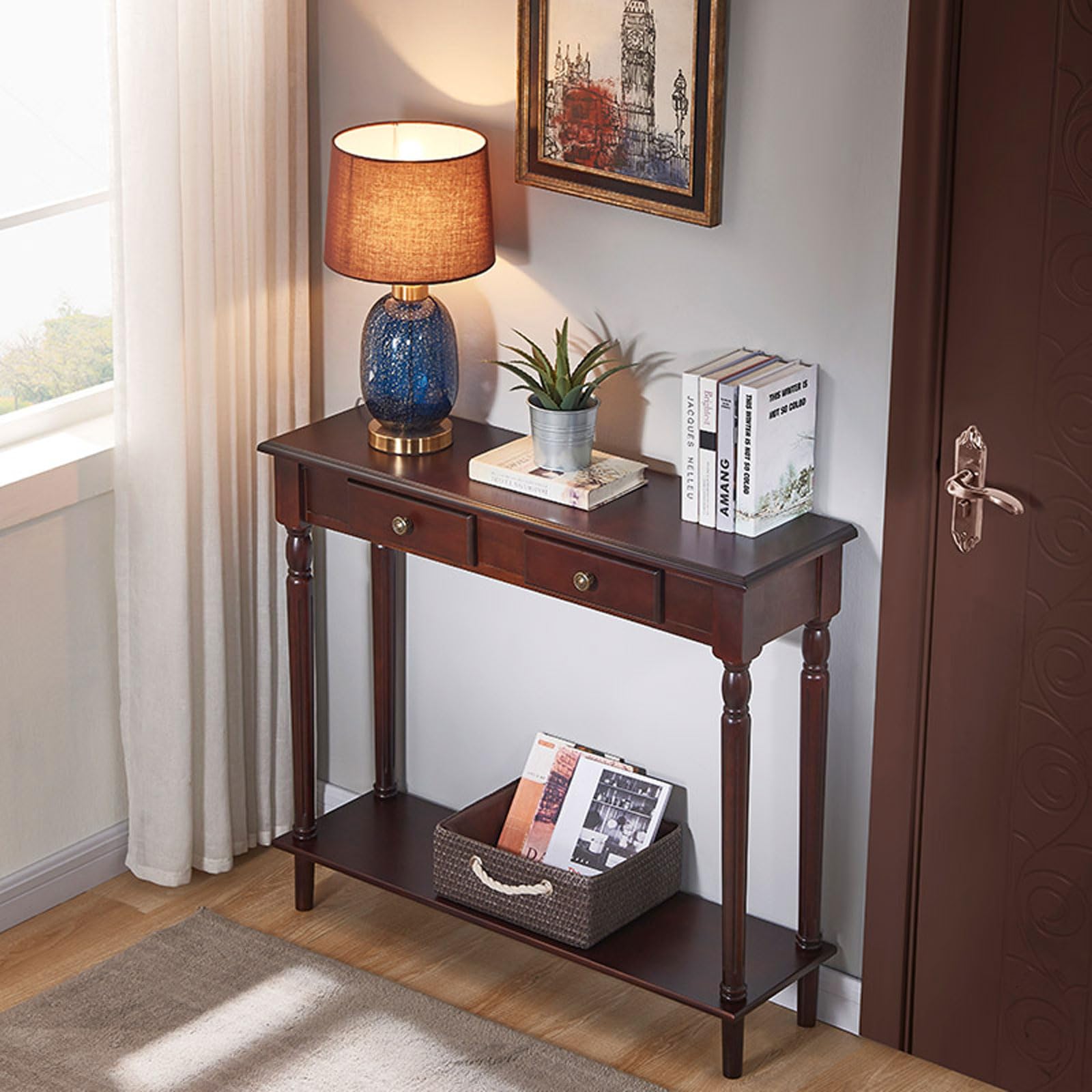 Consola de Entrada con cajón, Aparador Estilo bufé Vintage Estante para Libros Soporte para Plantas de balcón, Mesa de sofá Estrecha para Cocina, recibidor, Pasillo, Sala de Estar y Oficina