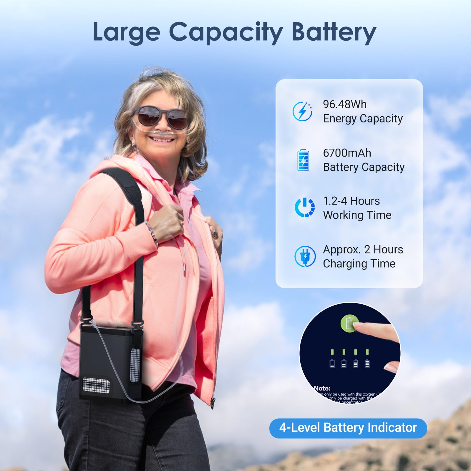 Concentratore di ossigeno mobile, 1~8 L/min, regolabile, 95% di ossigeno con batteria, concentratore di ossigeno portatile, apporto di ossigeno a impulso