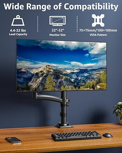 Miniatura 3 de Brazo de monitor individual con capacidad para 4.4-22 libras, soporte de monitor para escritorio, soporte de monitores de altura ajustable para