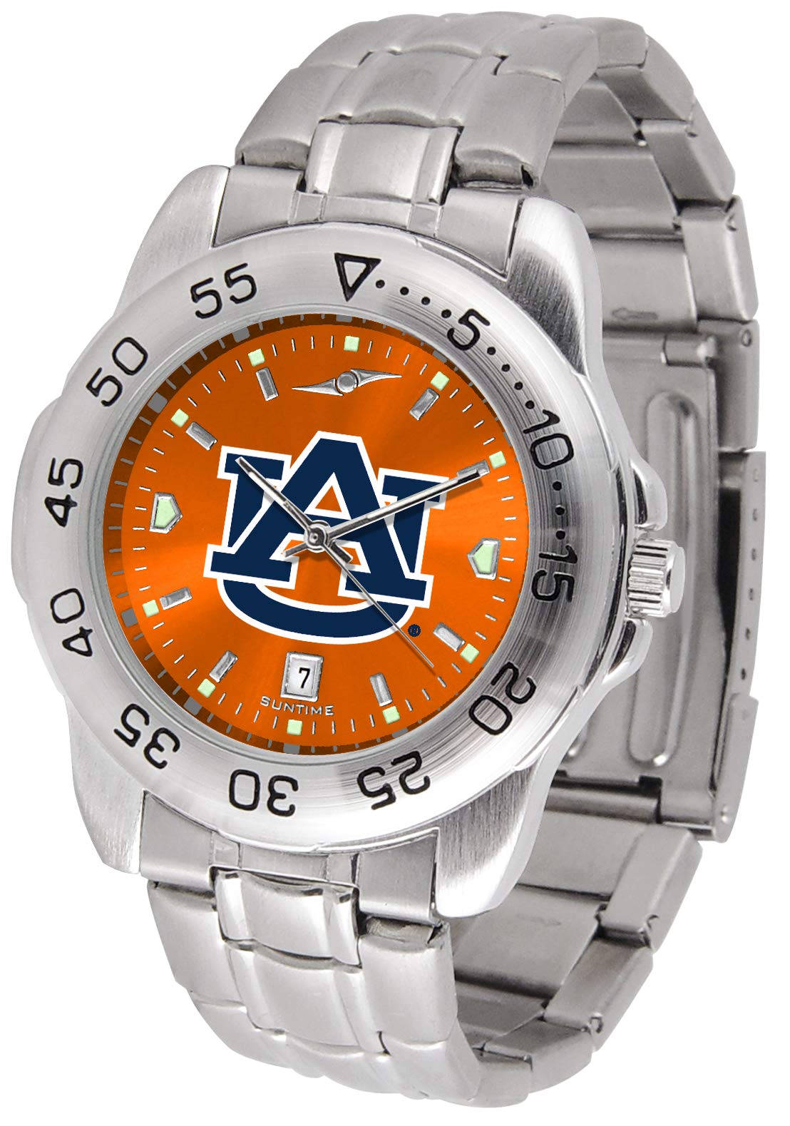 SunTime Men's NCAA Team Sport Watch, 20mm Stainless Steel Strap, Reflective Shiny Dial with Date