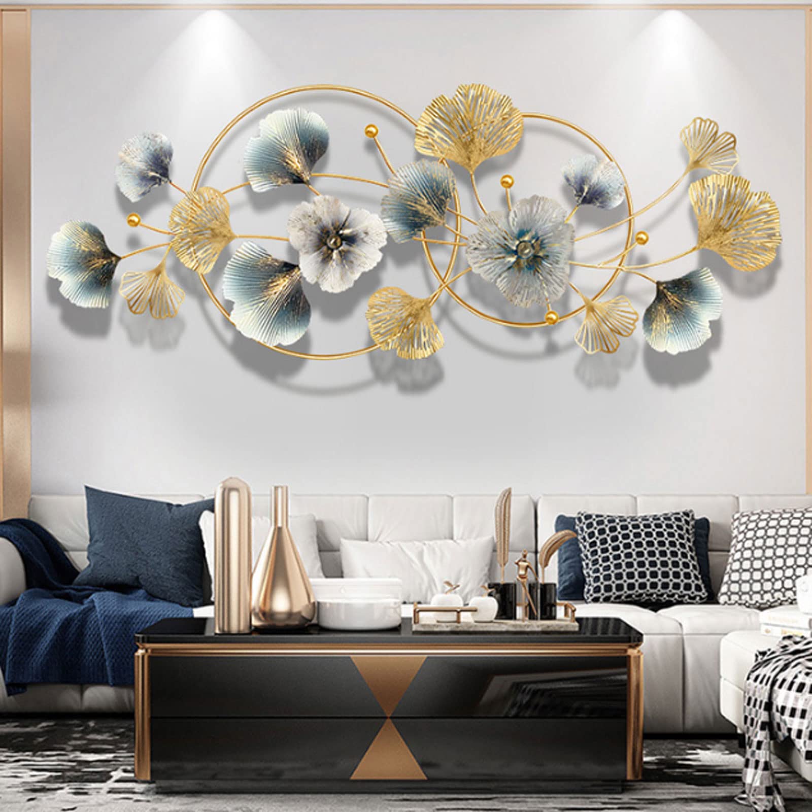 QW Modernes Ginkgo Wanddeko Metall, 3D Hängende Skulptur Dekorationen Für Home Office Wohnzimmer Schlafzimmer,Small