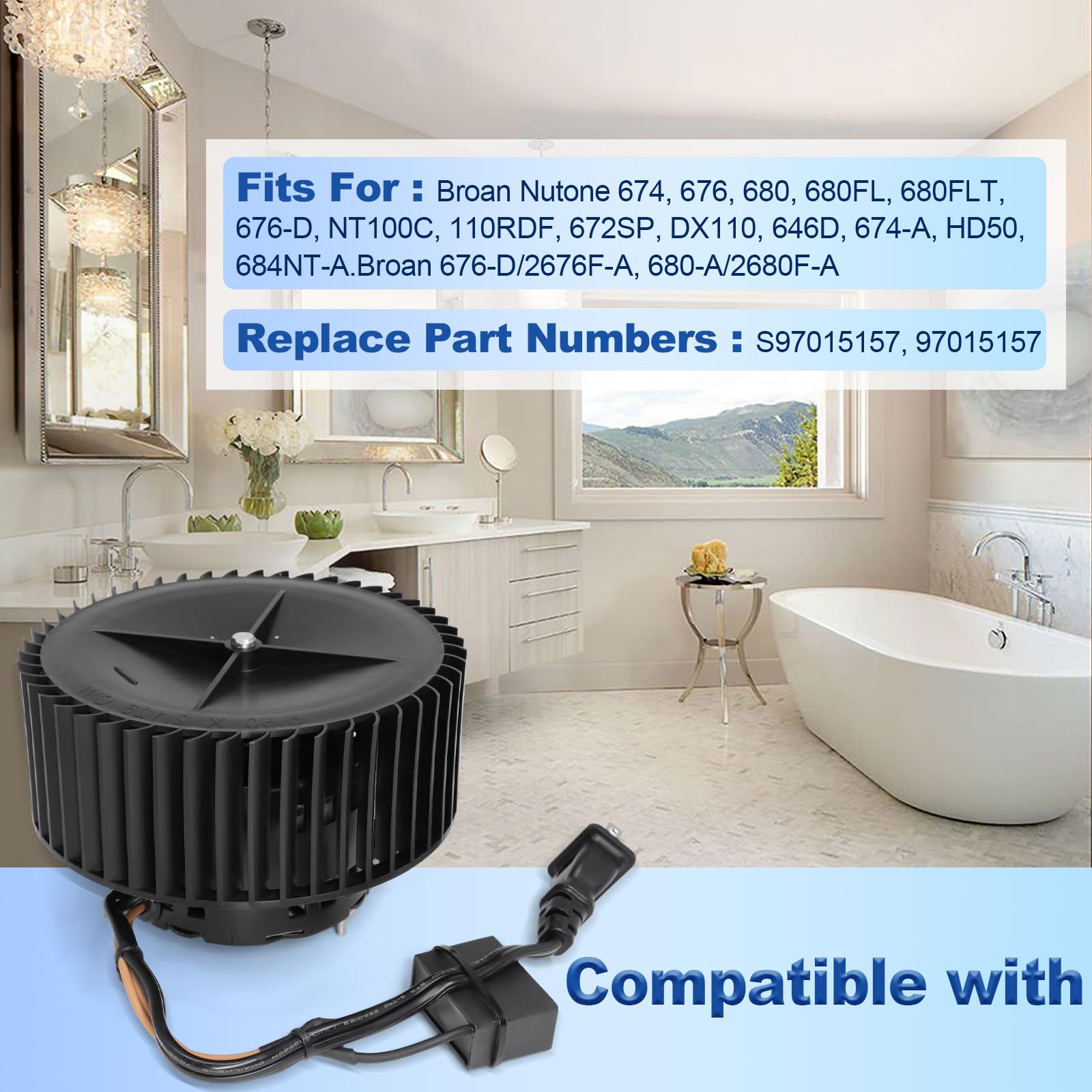 S97015157 Fan Motor Replacement Assembly – Compatible With Broan Nutone 674, 676, 680, NT100C, 110RDF, 672SP, 110 CFM