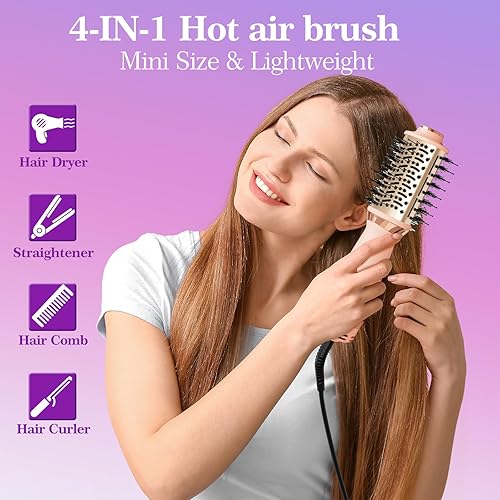 Miniatura 2 de Cepillo Secador de Cabello Cepillo Secador en Uno, Cepillo Secador de Cabello 4 en 1 Secador con Barril Ovalado, Mini Cepillo de Aire Caliente para
