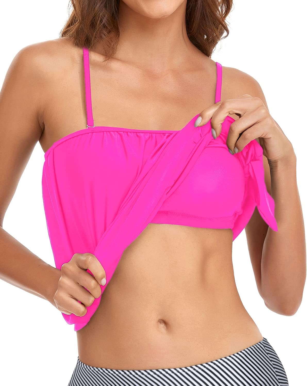 Holipick Strapless Tankini Tops for Women Swimwear Top ONLY Bandeau Bathing Suit Blouson Swimsuit No Bottom - Image 3