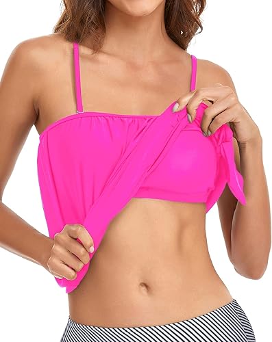 Miniatura 3 de Holipick Tops tankini sin tirantes para mujer, solo parte superior de traje de baño bandeau, parte superior de traje de baño blusón sin parte