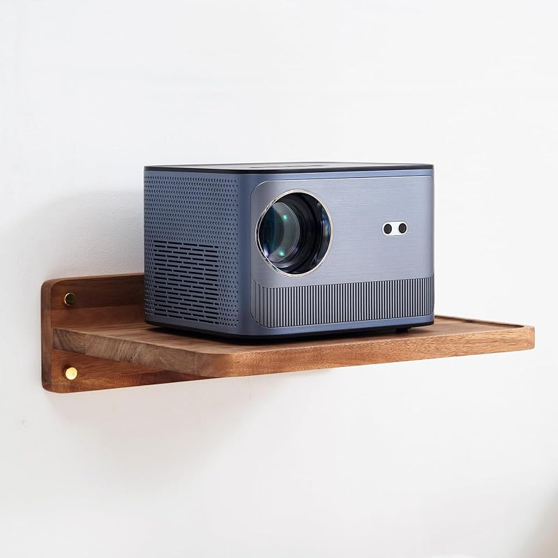 Acacia Wood Projector Shelf for Wall Mount, 14.2" x 11" Floating Shelf & Rack Holder for Router, Modem, Cable Box, Compatible with Gaming Consoles