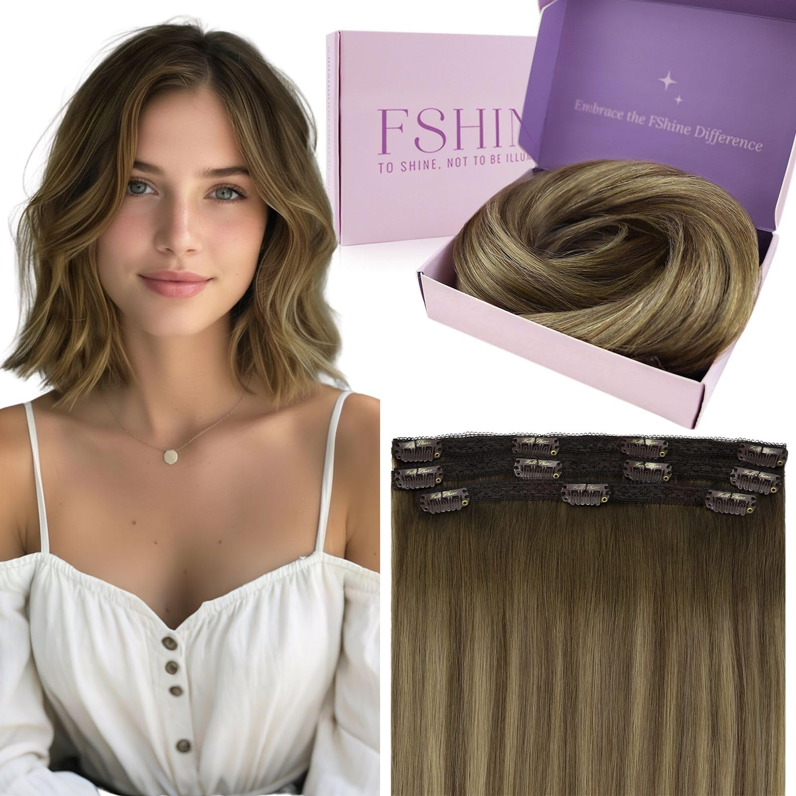 Fshine Clip Extensiones Humano 22 Pulgadas 55CM 120g Extensiones de Pelo Rubio Blanco Remy Hair Clip in Extensiones 7 Piezas Color 60 Extensiones de Cabello Natural Color 60 — view 50
