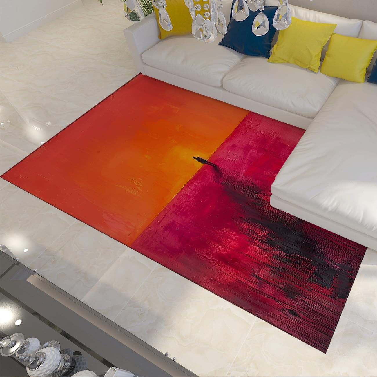 Tapis de salon rouge orange coucher de soleil décoration sol chambre 80x120