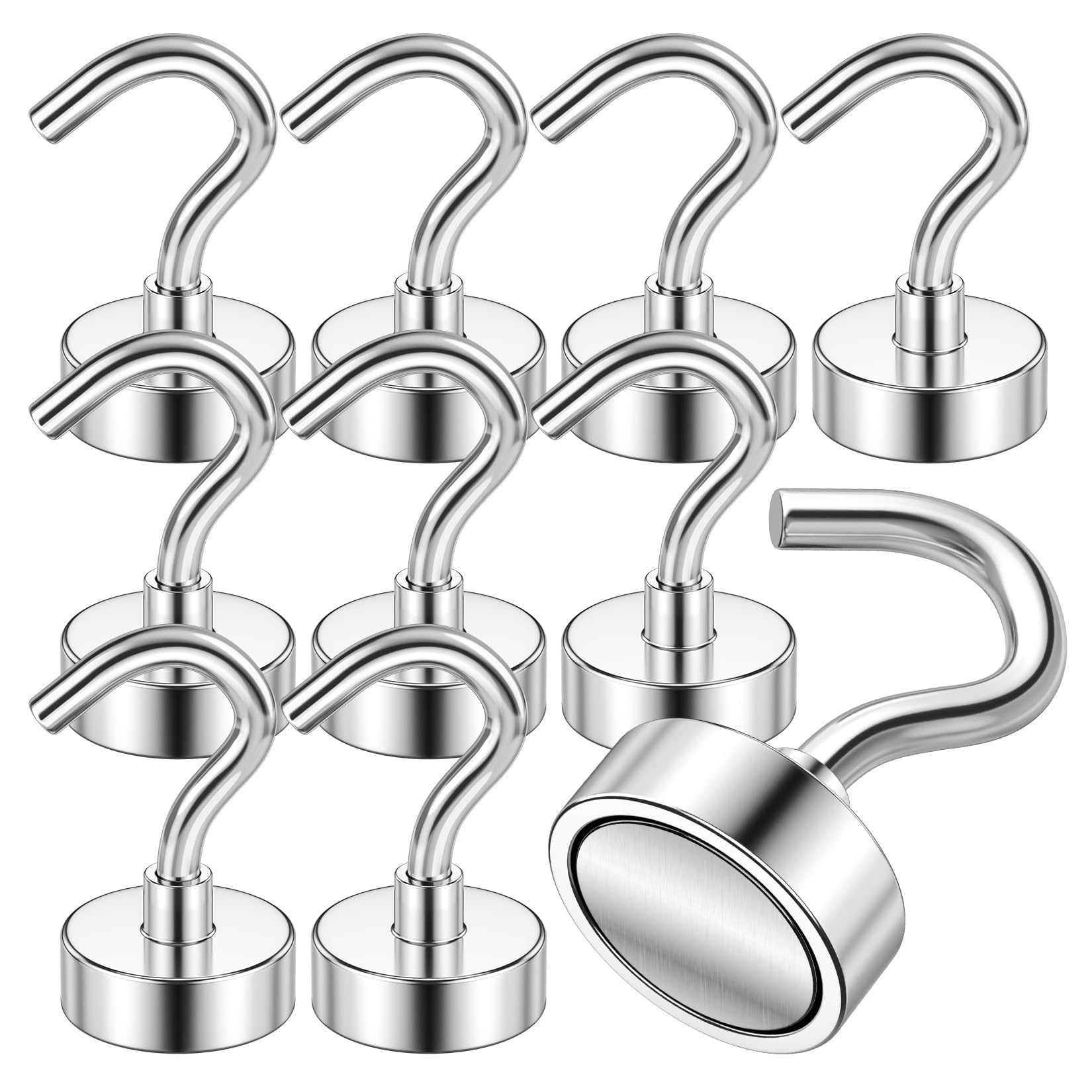 VNDUEEY Magnetic Hooks, 25Lbs Strong Magnet Hooks for Hanging, Magnetic Cruise Hook Heavy Duty, Magnets with Hooks for Refrigerator, Grill, Kitchen, Office and Garage (Silver, 45 Pack)