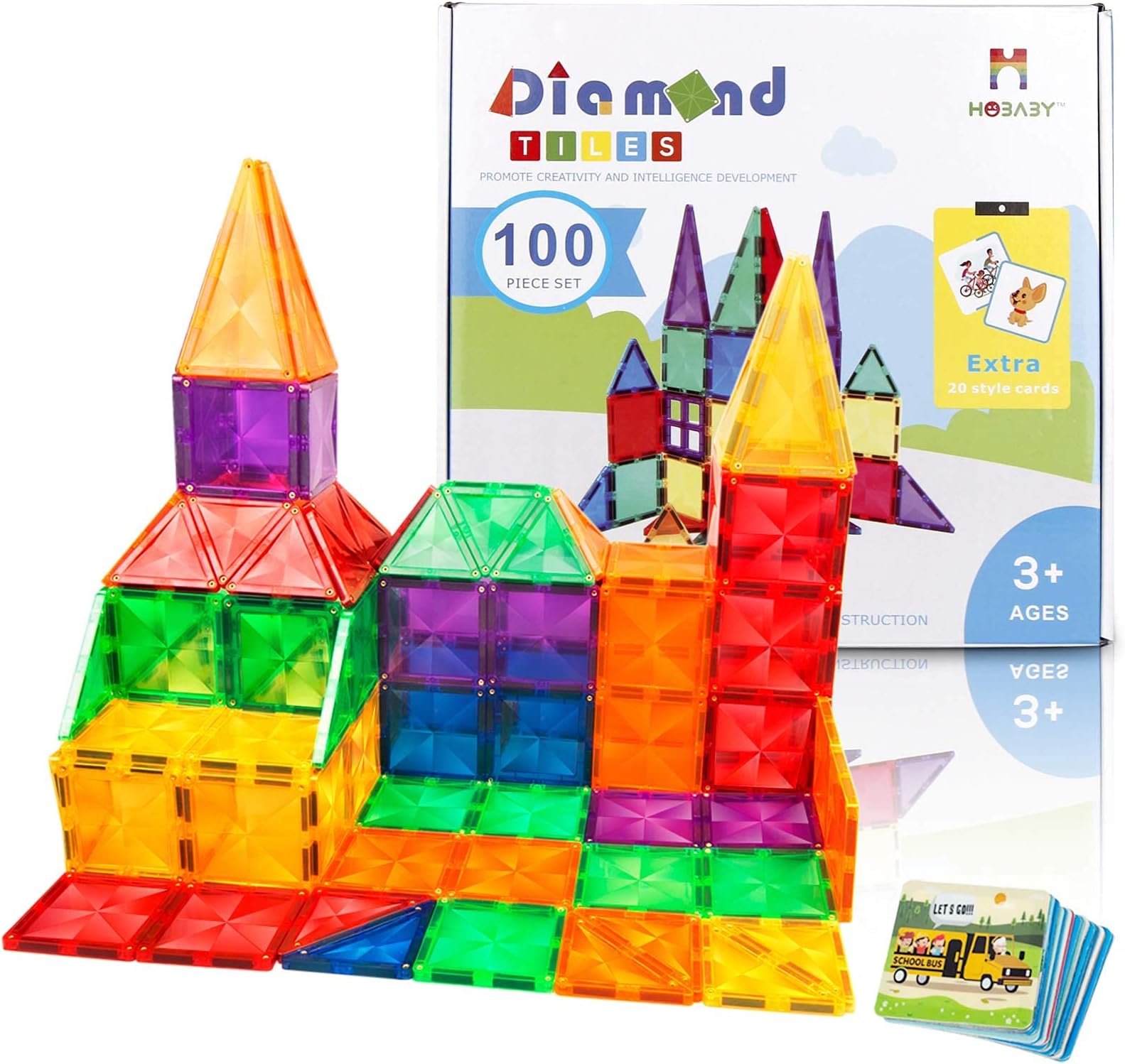 CONNOO Hobaby 120 Piece Diamond Tiles Magnetic Blocks Magnetic Tiles Durable 3D Magnetic Educational Toy for Kids Toddlers Boys Girls, Learning Educational Toys Magnetic Building Blocks