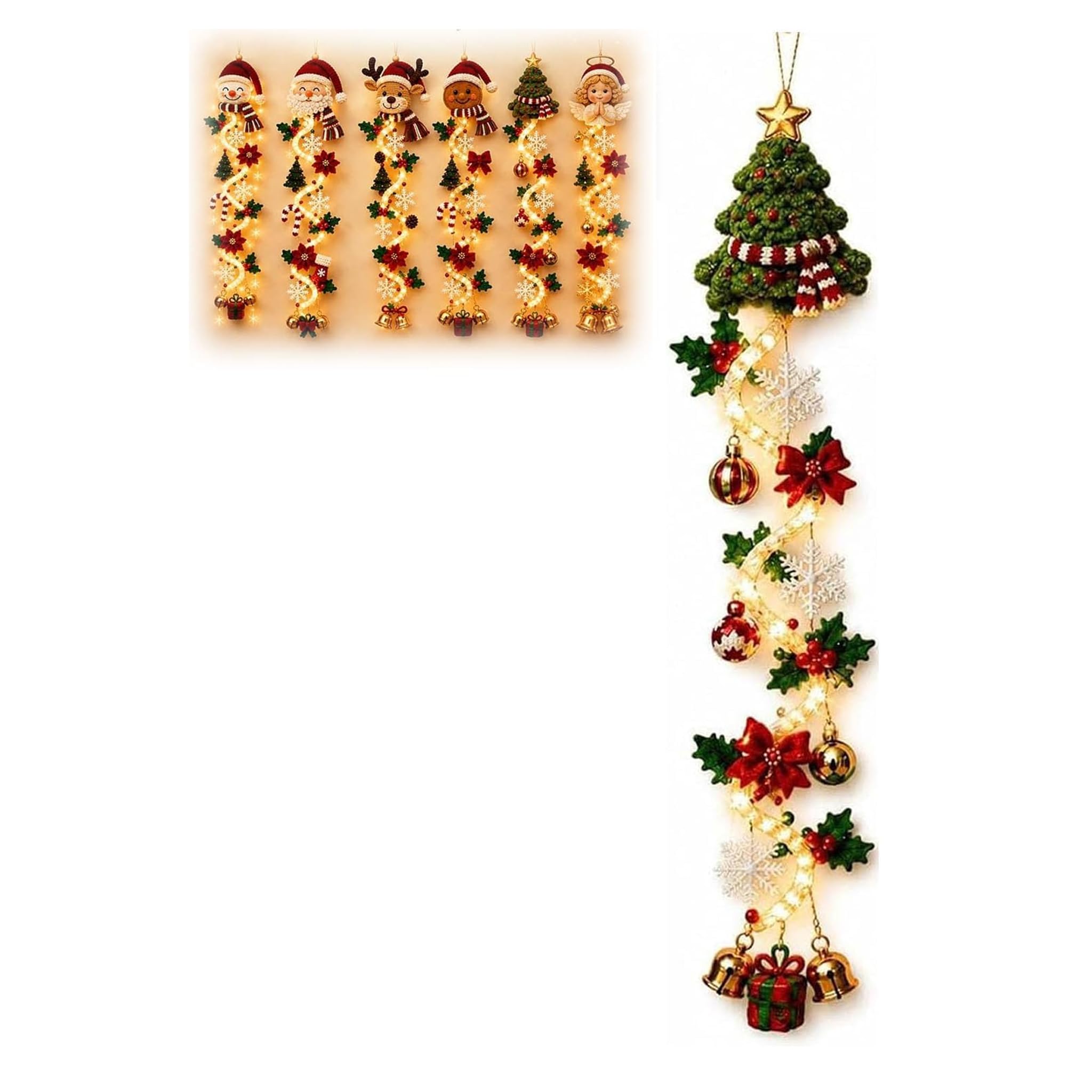Glowing Christmas Door Hanger, Lighted Vertical Holiday Decor (D)